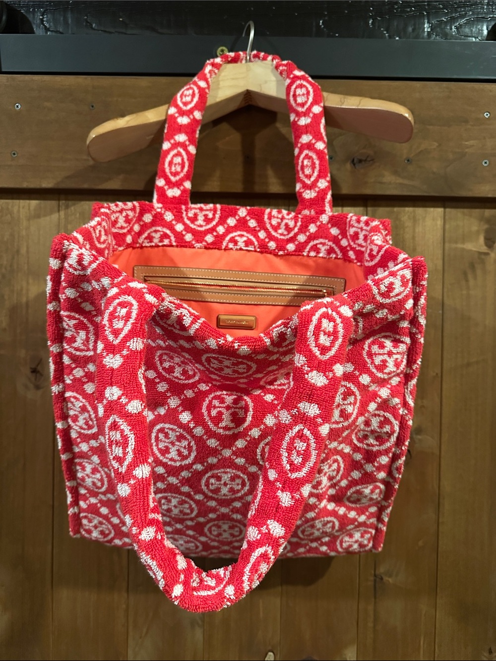 Tory Burch Red and White Logo Terry Tote